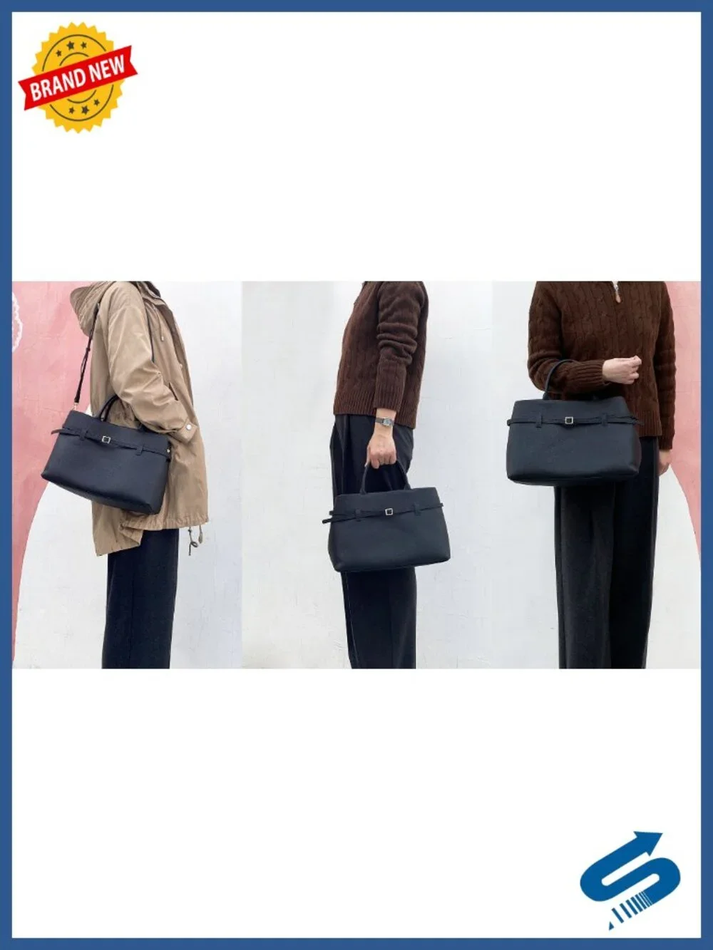 Full-Grain Cow Leather Top Handle Satchel Tote Bag with Adjustable Strap